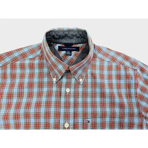 Tommy Hilfiger Size Small Men Pocket Logo Blue Red White Green Button Down Shirt
